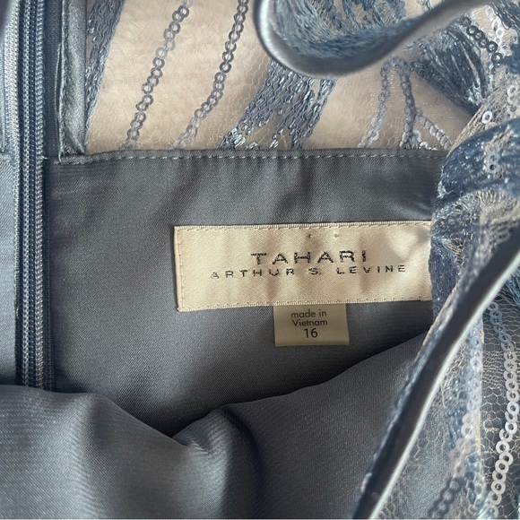 Tahari ASL Periwinkle Blue Sequin Lace Overlay Cocktail Dress Women's 16 - Picture 4 of 14